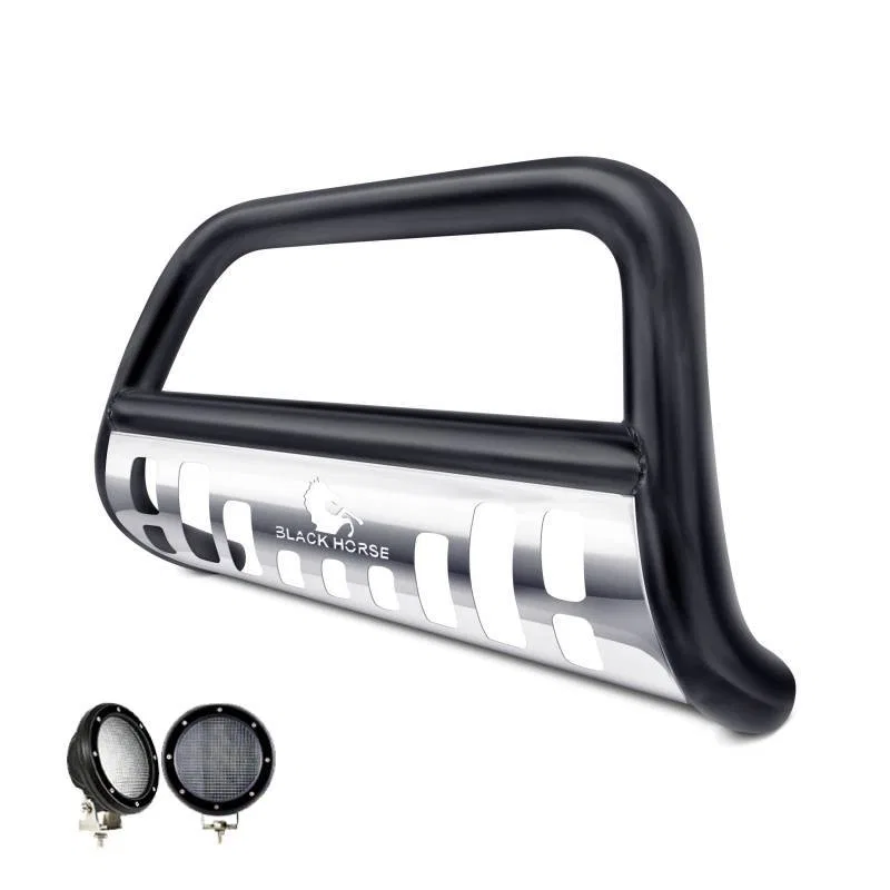 CBBS-FOB3001SP-PLFB – BLACK HORSE Bull Bar, 2-1/2 Inch Diameter Tube Polished Stainless Steel With Skid Plate With 1 ...
